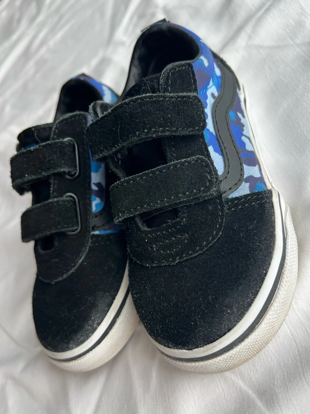 Toddler size 8 Black Sneakers with Blue Camo Accent - Velcro Closure